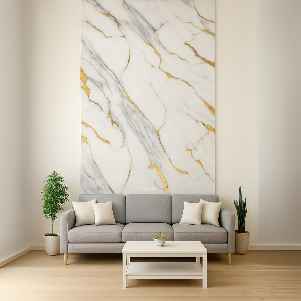 Laminas Decorativa PVC Bambu Blanco Veta Dorado