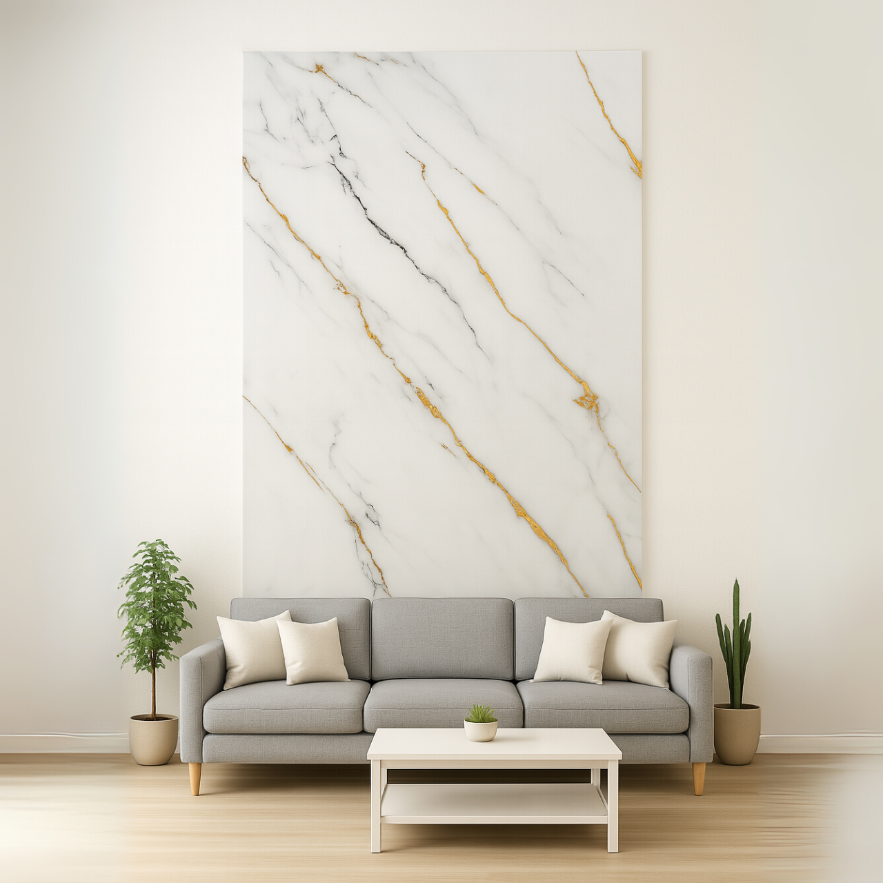 Laminas decorativa PVC Bambu Blanco Veta Dorado/Plateada