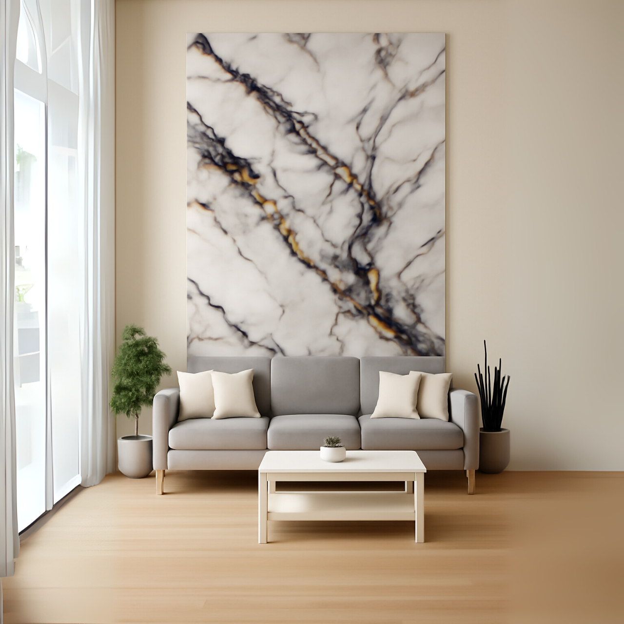 LAMINA DECORATIVA PVC DY – 096 BLANCO VETAS DORADO/NEGRO