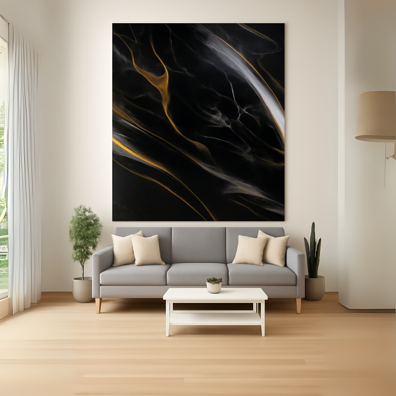 LAMINA DECORATIVA PVC DY – 106 NEGRA VETAS GRIS -AMARILLO