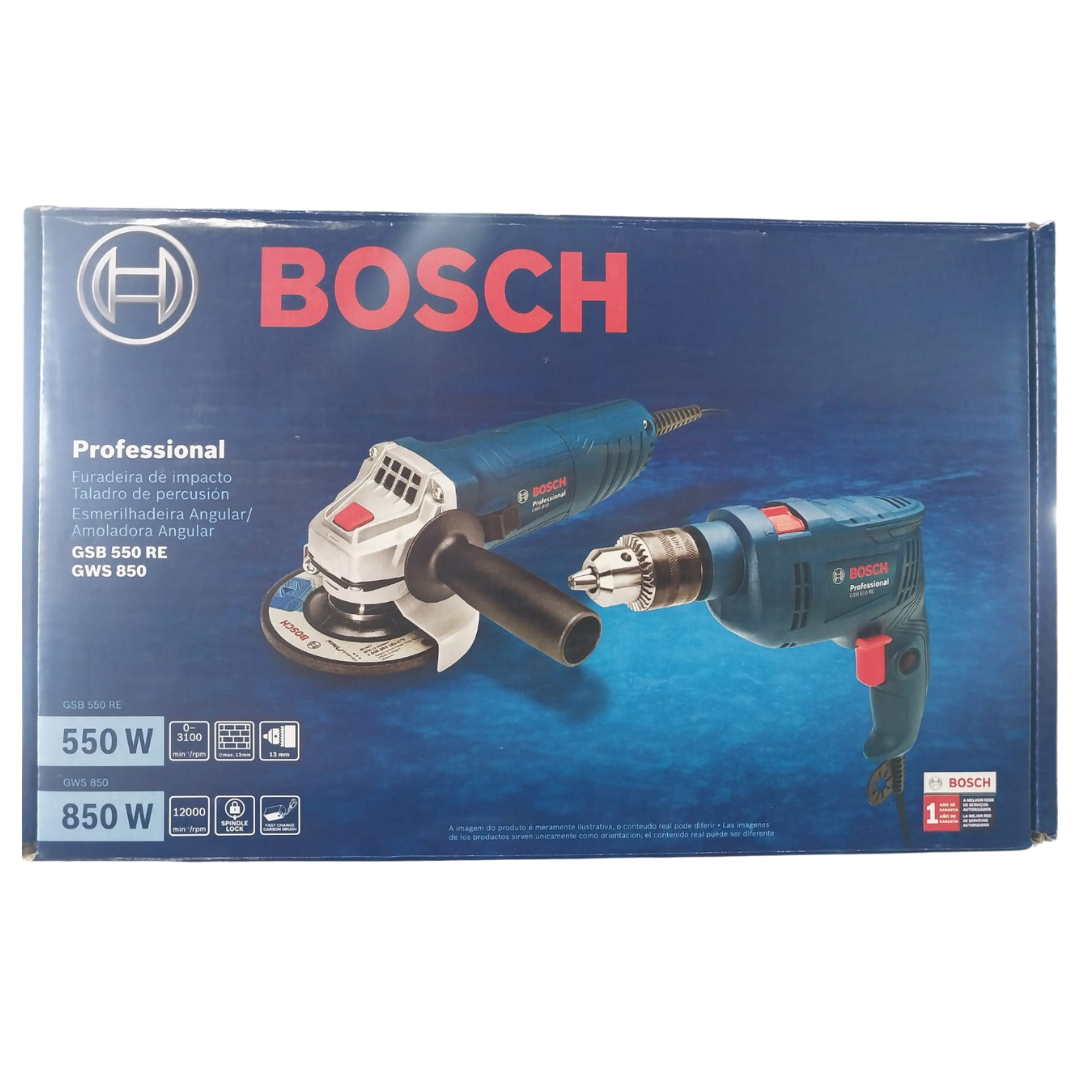 KIT BOSCH TALADRO PERCUSION 750W+AMOLADORA ANGULAR 850